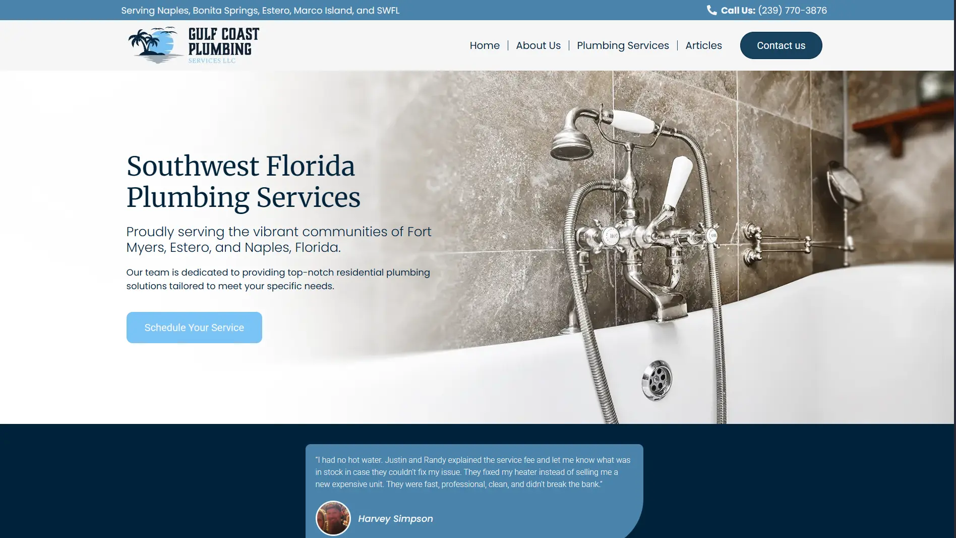 Gulf Coast Plumbing Services website screenshot